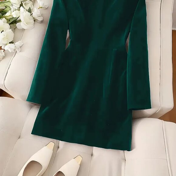 Velvet Double-Breasted Blazer Dress | New Mini Cotton Bodycon Dress - Picture 9 of 10